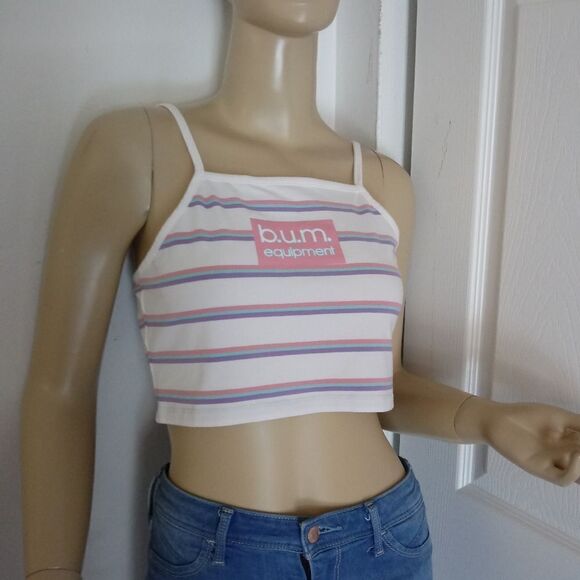 B.U.M.Equipment Tops - B.U.M Equipment Cropper Strip Tank Top